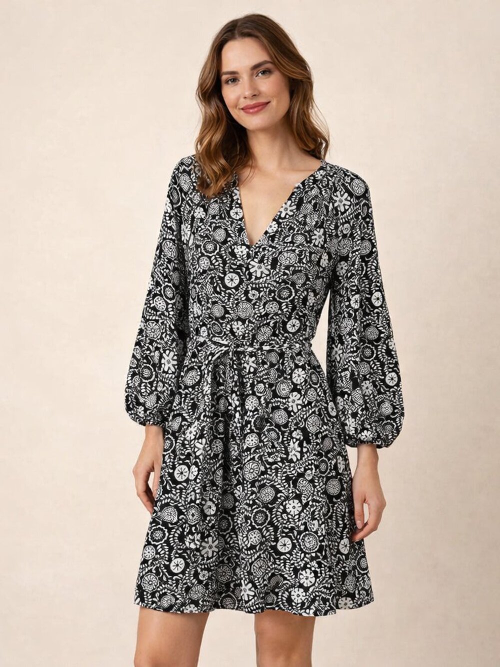 Boden Easy Yoke Mini Jersery In Black Pearl Blossom Floral Dress Size 16